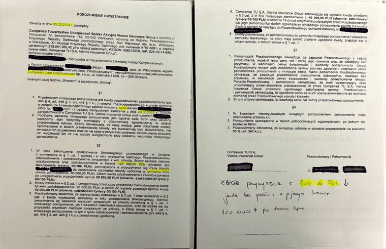 Dokument sprawy - Ojciec po stracie syna - przyczynienie Compensa