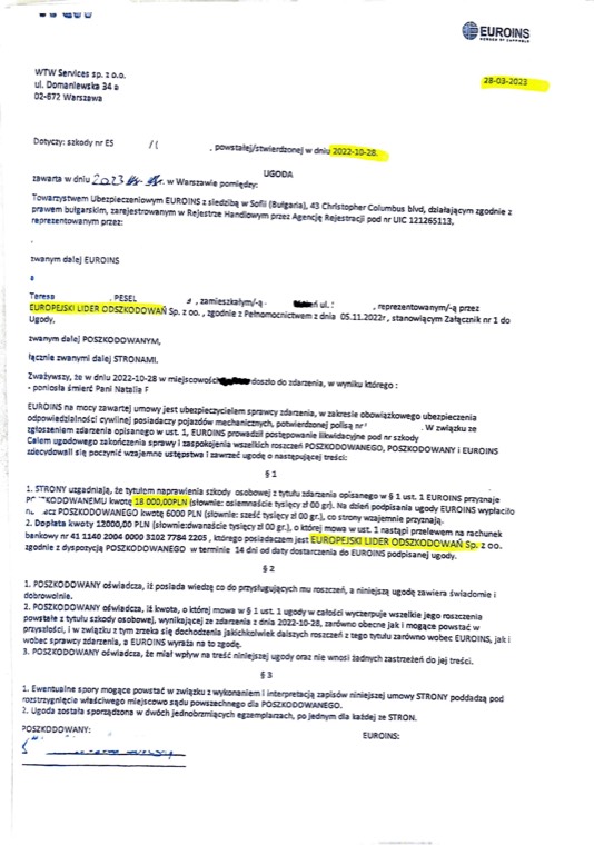 Dokument sprawy - Zadoscuczynienie dla babci po smierci wnuczki