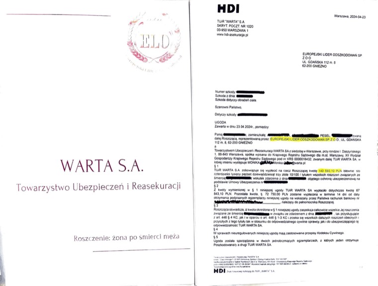 Dokument sprawy - Ugoda z Warta dla zony po smierci meza